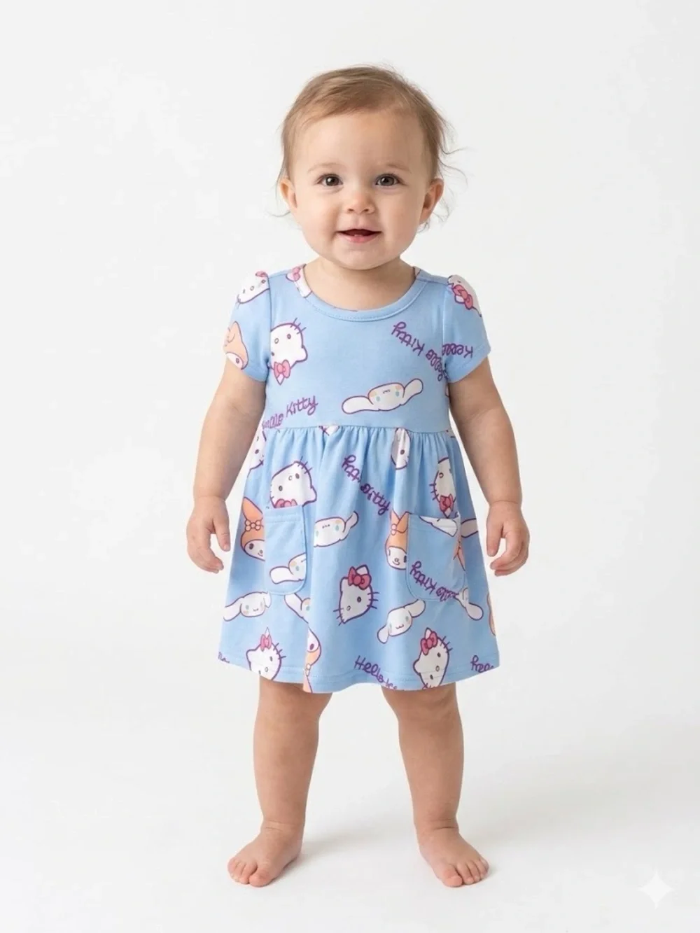 Hello Kitty Baby Girl Viscose Bamboo French Terry Pastel Blue Dress And Panty